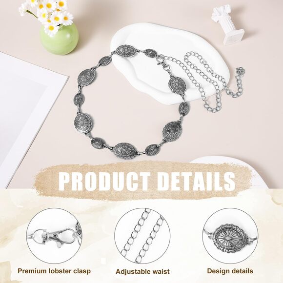 Western Oval Concho Chain Belt, Western Cowgirl Chain Belt For Women❤️ - Picture 3 of 7